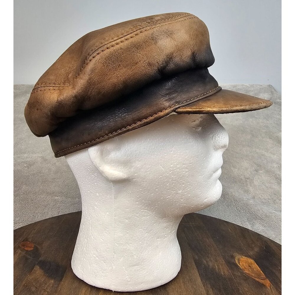 Vintage Nacca Dacca San Francisco Hat Brown Leather Newsboy Cap 1960's